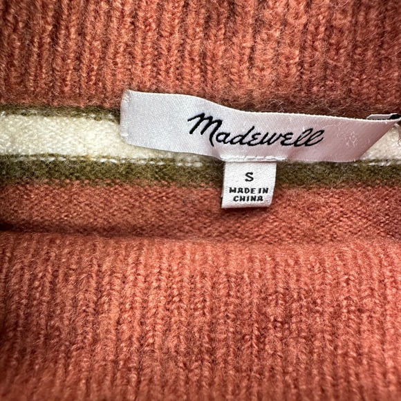 MADEWELL Small Striped Mock Neck Wool Sweater Brown Green Casual Pullover Top - Picture 11 of 16
